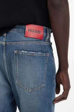 Relaxed-tapered-fit jeans in blue Egyptian-cotton denim