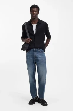 Relaxed-tapered-fit jeans in blue Egyptian-cotton denim
