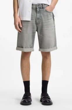 Relaxed-tapered-fit shorts in stonewashed grey denim