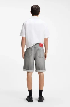 Relaxed-tapered-fit shorts in stonewashed grey denim
