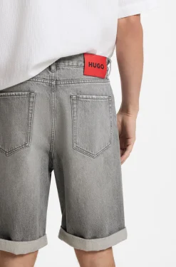 Relaxed-tapered-fit shorts in stonewashed grey denim