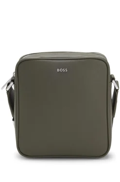 Reporter bag with silver-tone logo lettering