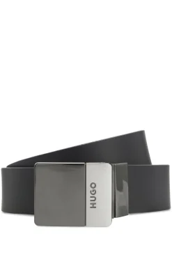 Reversible Italian-leather belt with two buckles
