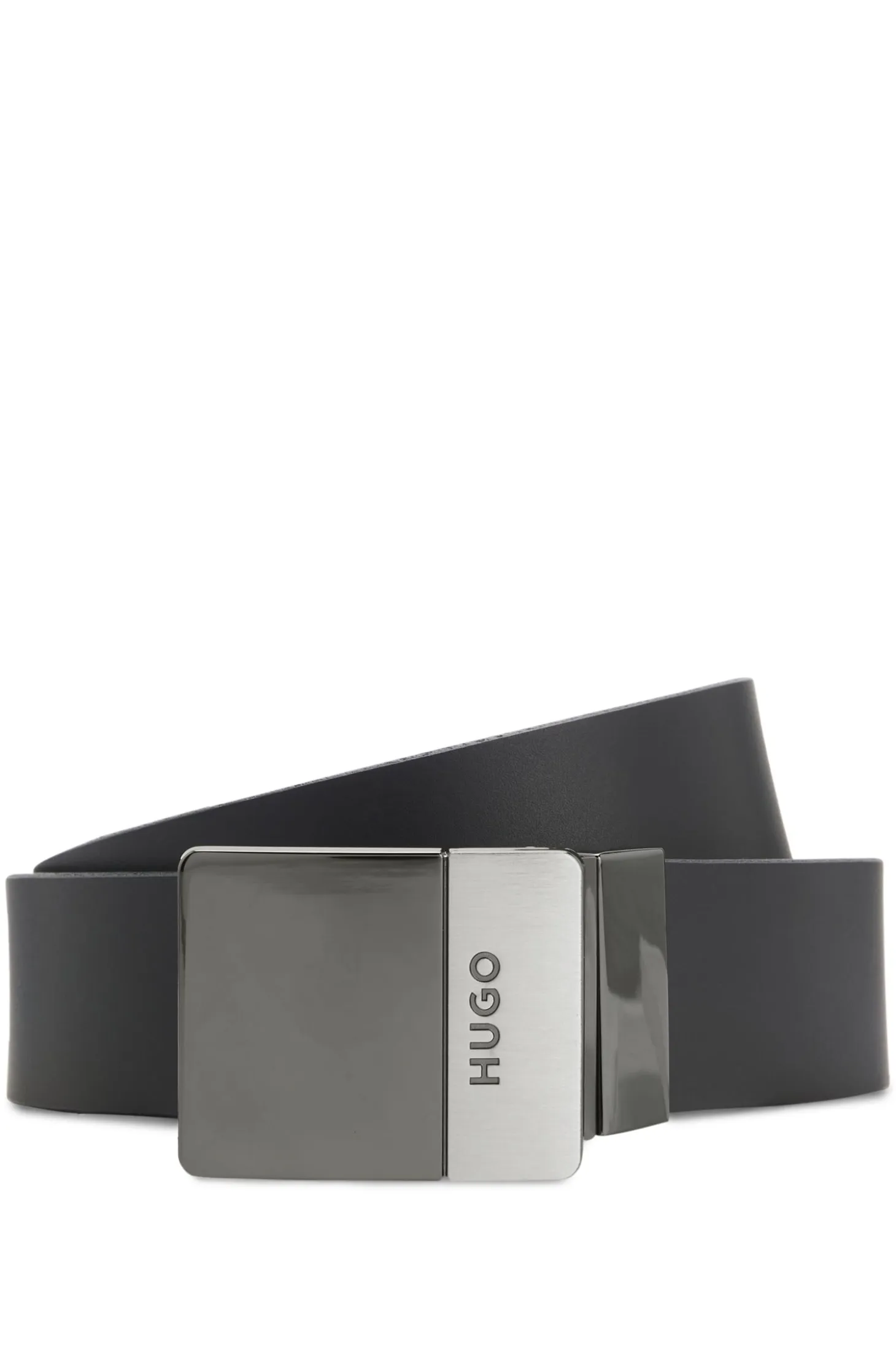 Reversible Italian-leather belt with two buckles
