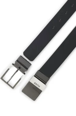 Reversible Italian-leather belt with two buckles