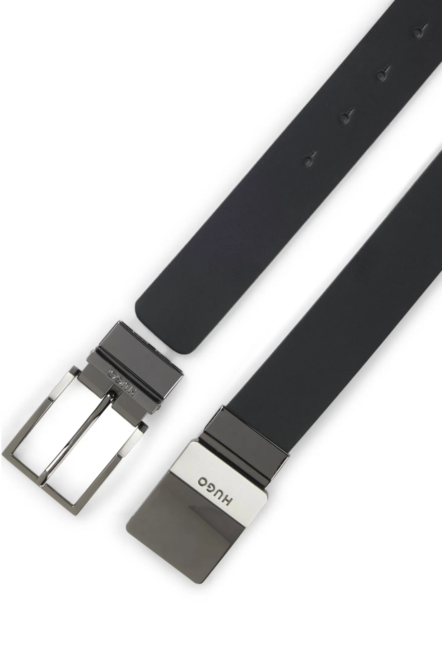 Reversible Italian-leather belt with two buckles