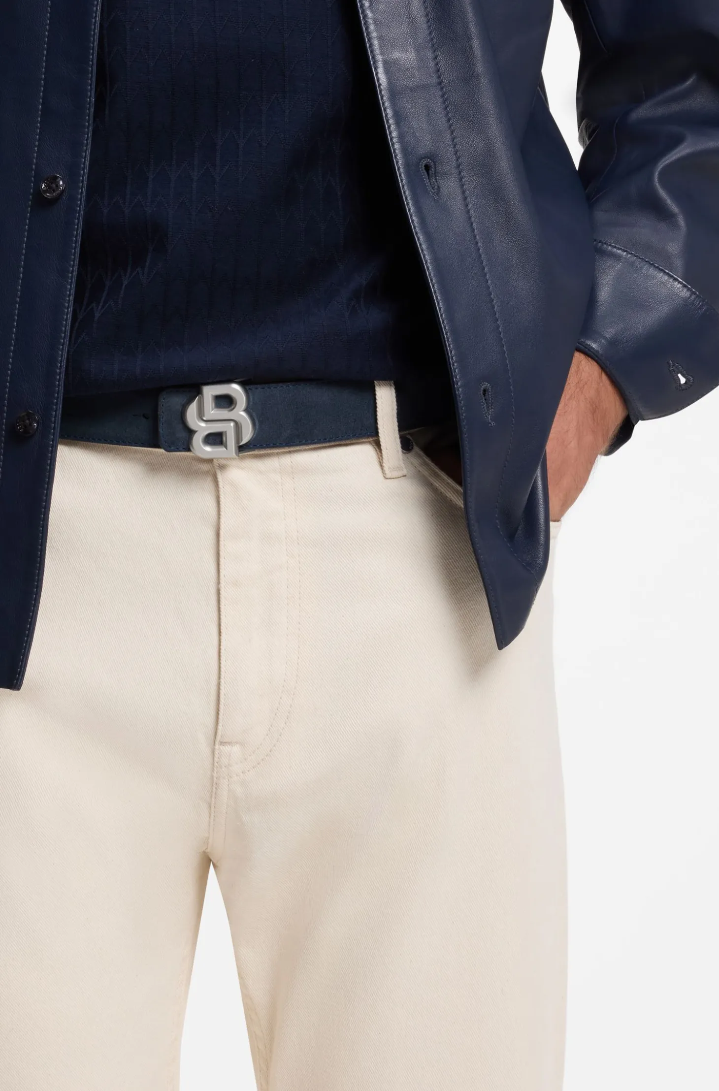 Reversible leather belt with Double B buckle