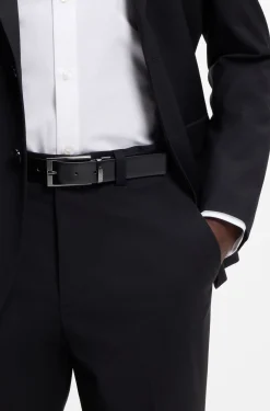 Reversible leather belt with branded keeper
