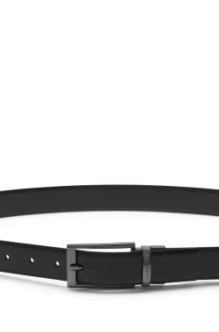 Reversible leather belt with branded keeper