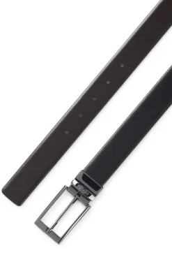 Reversible leather belt with branded keeper