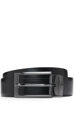 Reversible leather belt with branded keeper