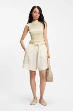 Ribbed-knit top with mock neckline