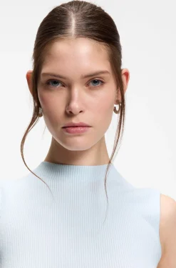 Ribbed-knit top with mock neckline