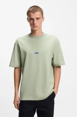 Ribbed-neck cotton T-shirt with logo badge