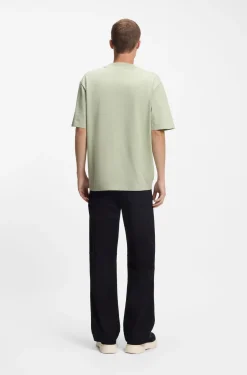 Ribbed-neck cotton T-shirt with logo badge
