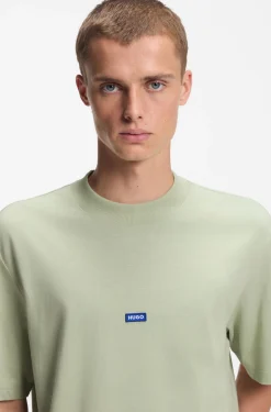 Ribbed-neck cotton T-shirt with logo badge