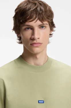 Ribbed-neck cotton T-shirt with logo badge