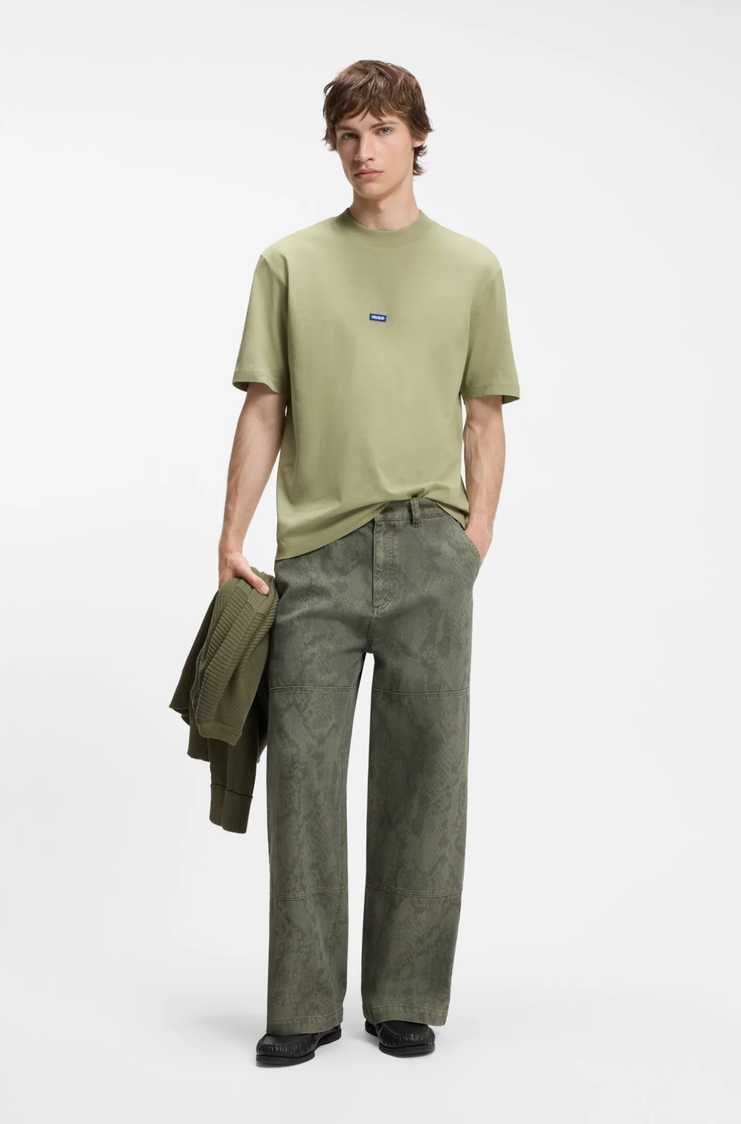 Ribbed-neck cotton T-shirt with logo badge
