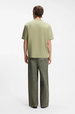 Ribbed-neck cotton T-shirt with logo badge