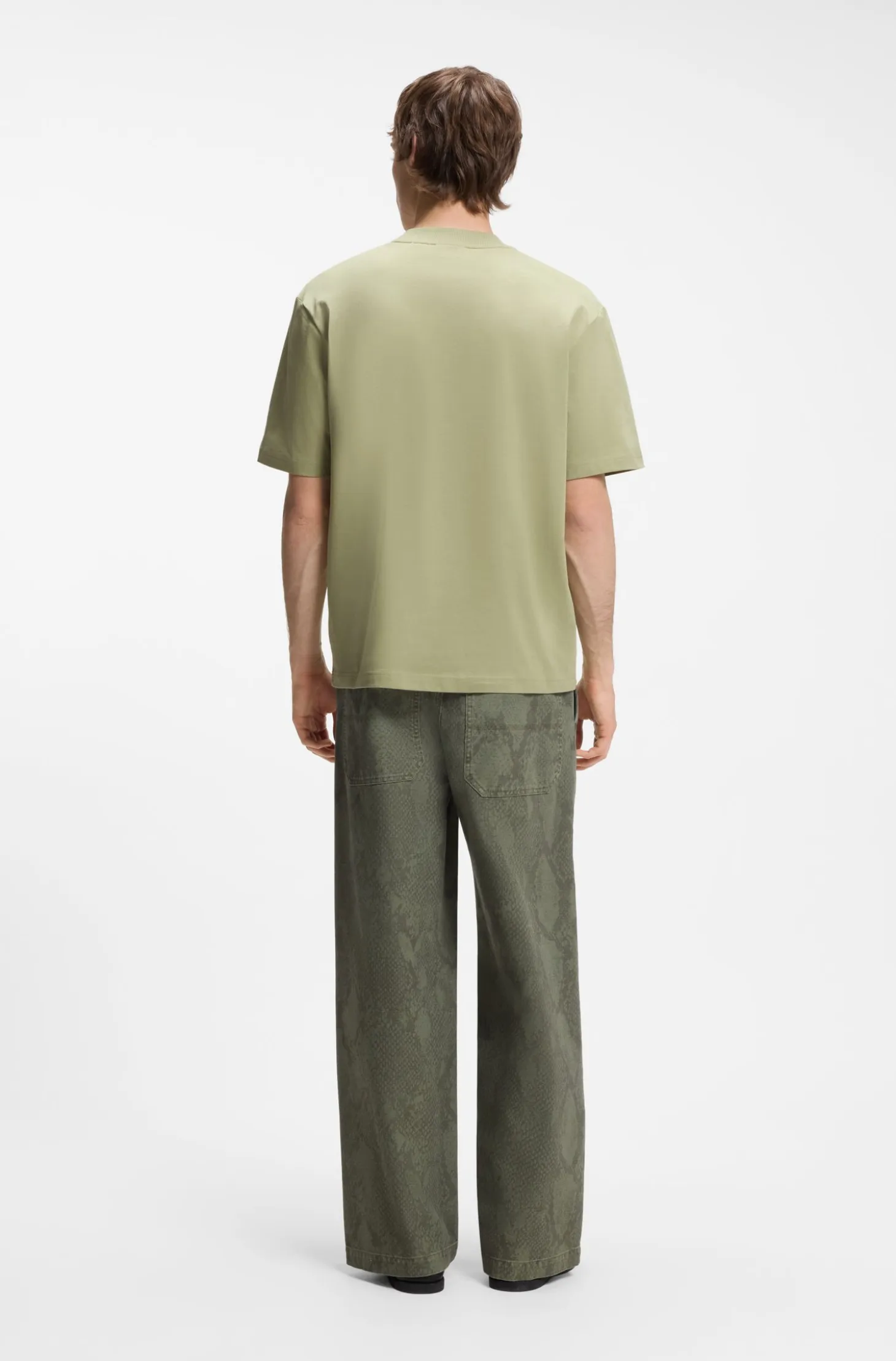 Ribbed-neck cotton T-shirt with logo badge