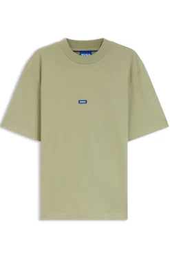 Ribbed-neck cotton T-shirt with logo badge