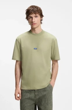 Ribbed-neck cotton T-shirt with logo badge
