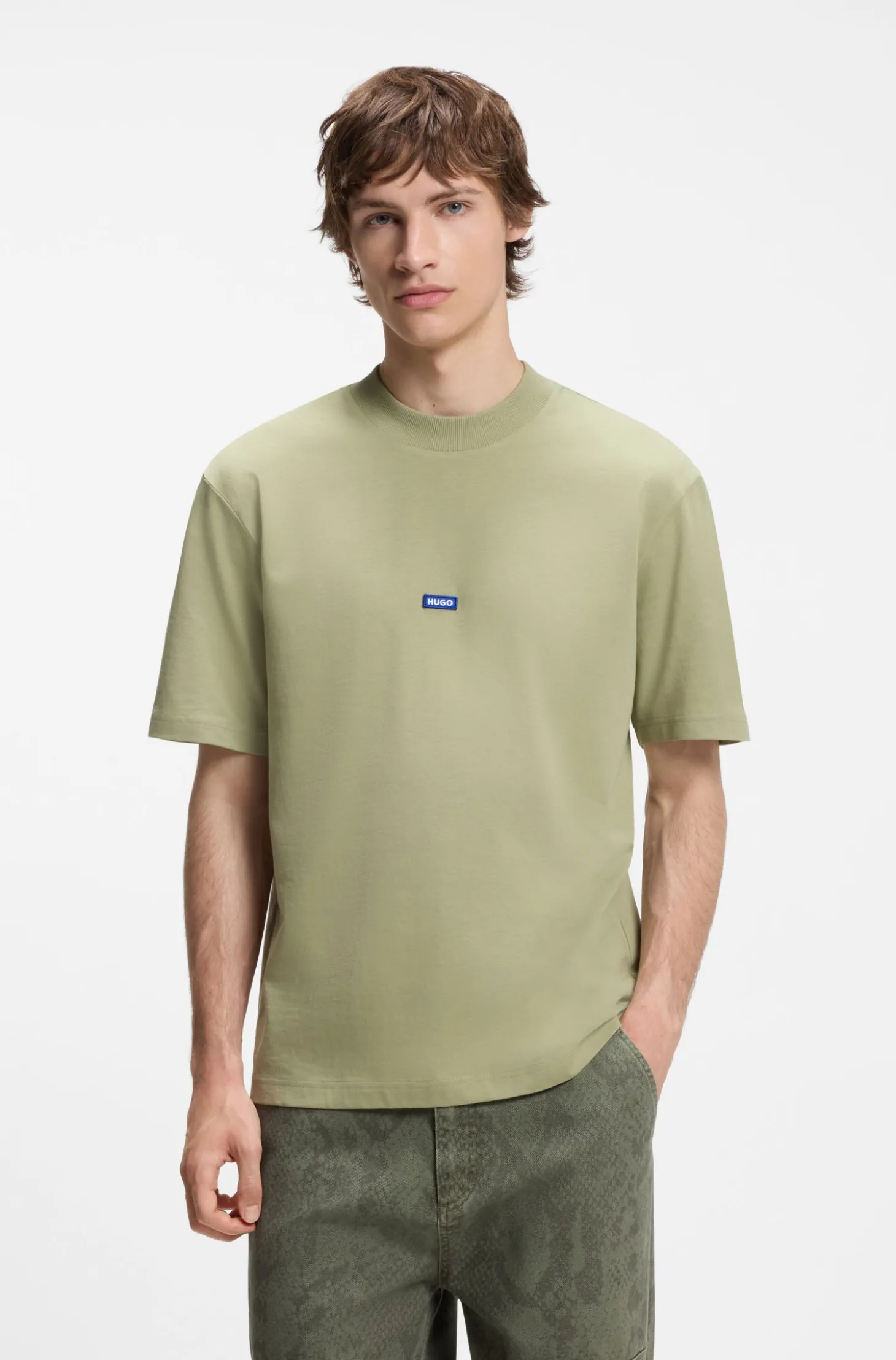 Ribbed-neck cotton T-shirt with logo badge