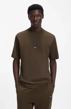 Ribbed-neck cotton T-shirt with logo badge