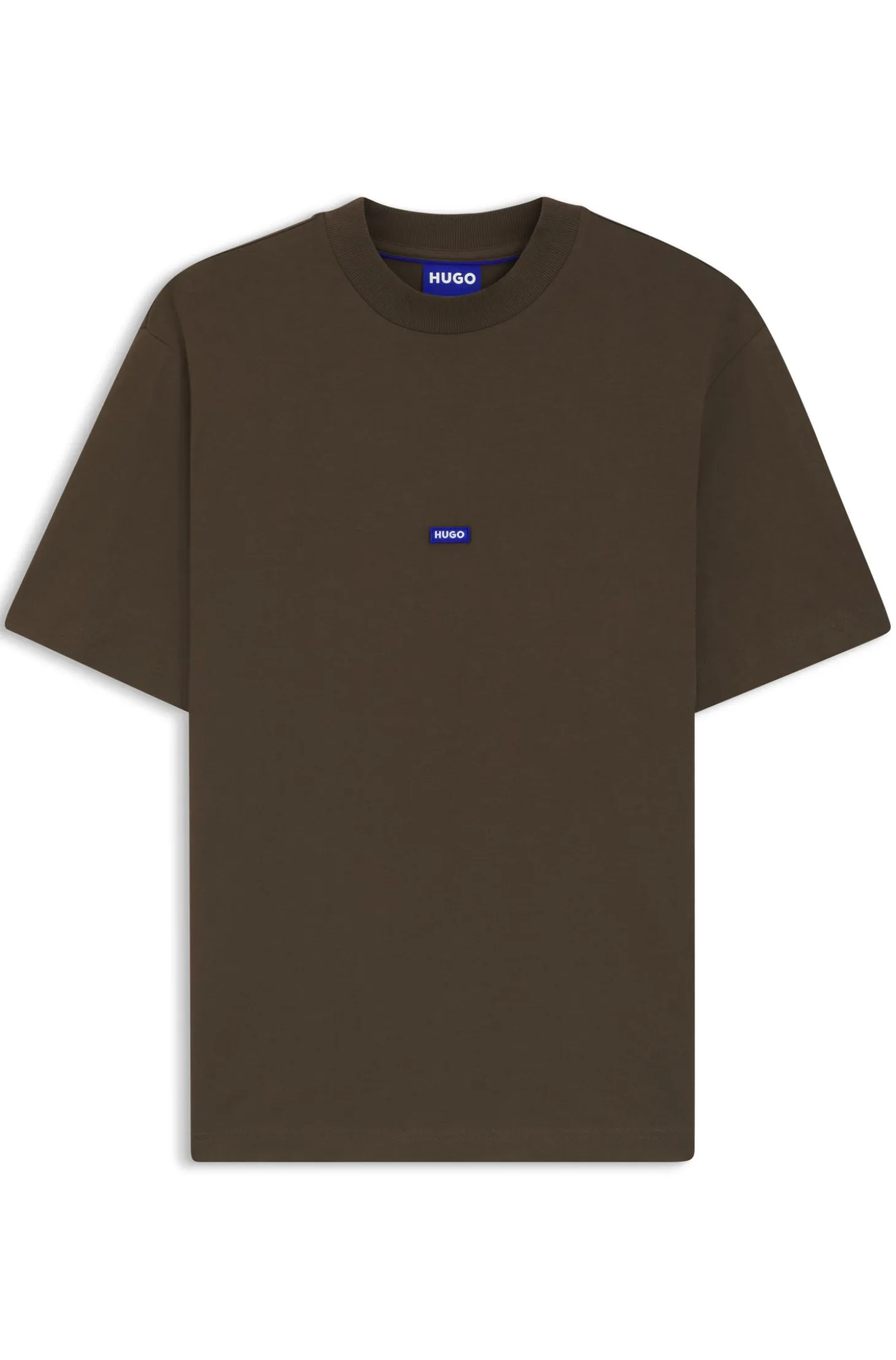 Ribbed-neck cotton T-shirt with logo badge