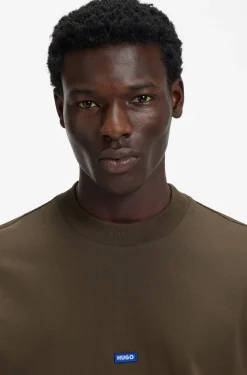 Ribbed-neck cotton T-shirt with logo badge