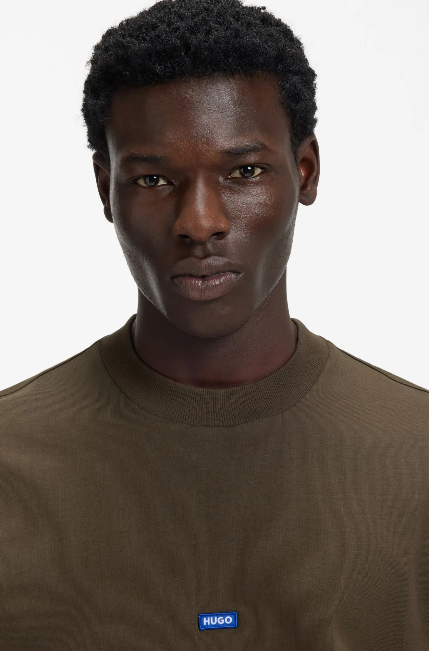 Ribbed-neck cotton T-shirt with logo badge