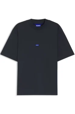 Ribbed-neck cotton T-shirt with logo badge