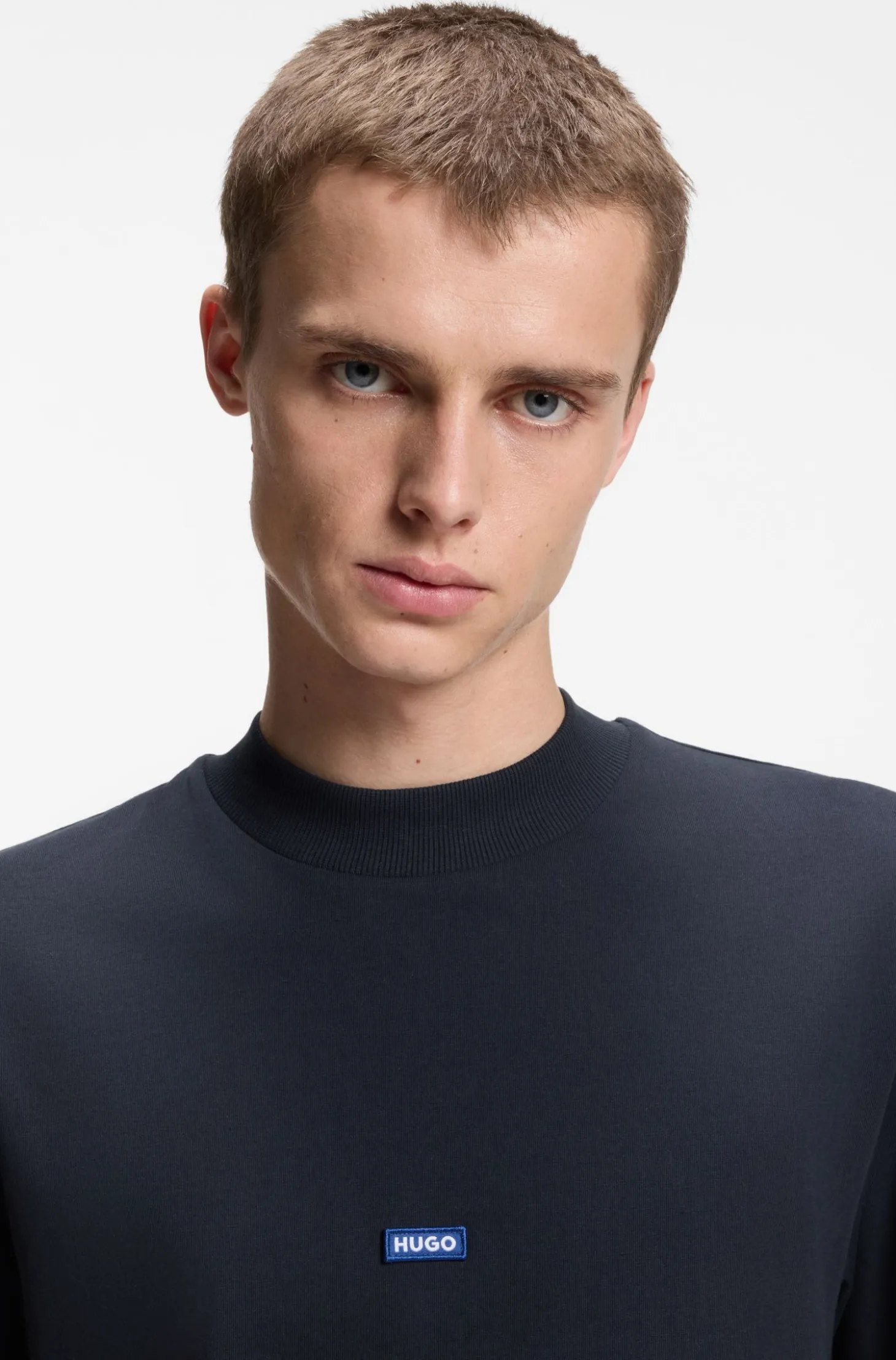 Ribbed-neck cotton T-shirt with logo badge