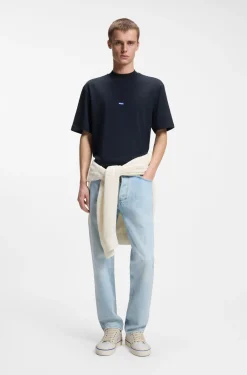 Ribbed-neck cotton T-shirt with logo badge