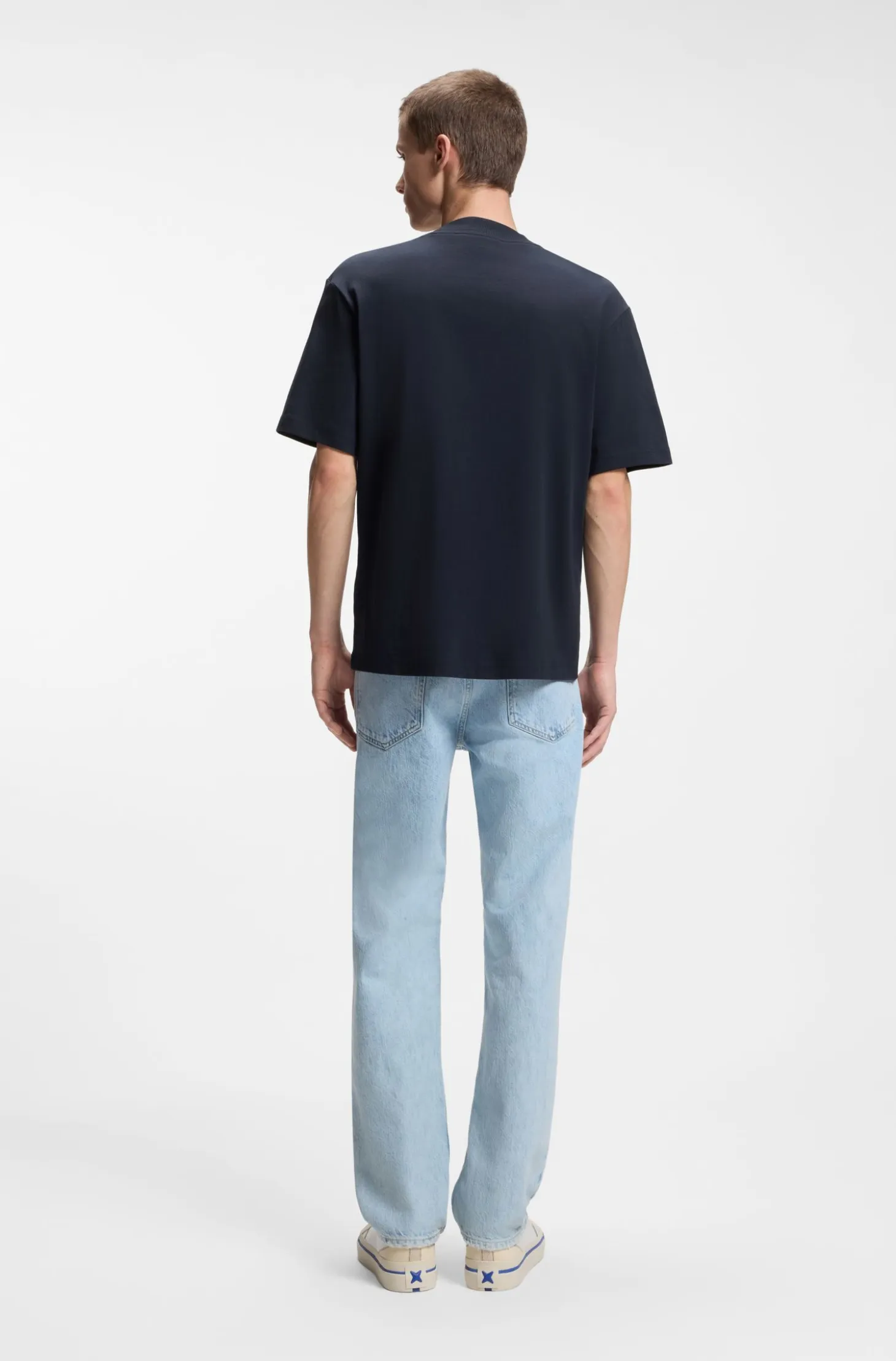 Ribbed-neck cotton T-shirt with logo badge
