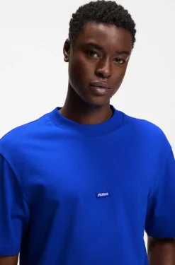 Ribbed-neck cotton T-shirt with logo badge