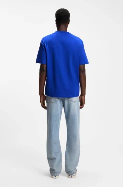 Ribbed-neck cotton T-shirt with logo badge