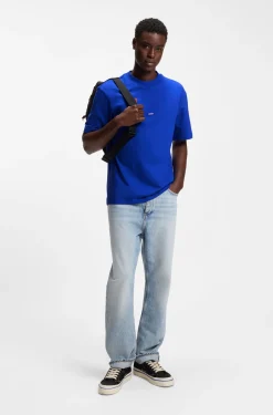 Ribbed-neck cotton T-shirt with logo badge