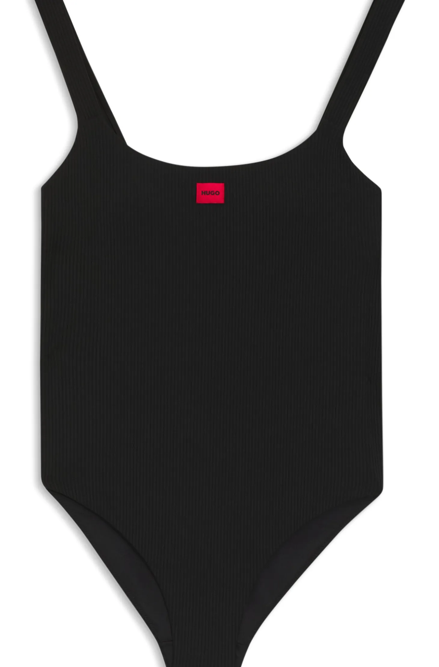 Ribbed swimsuit with red logo label