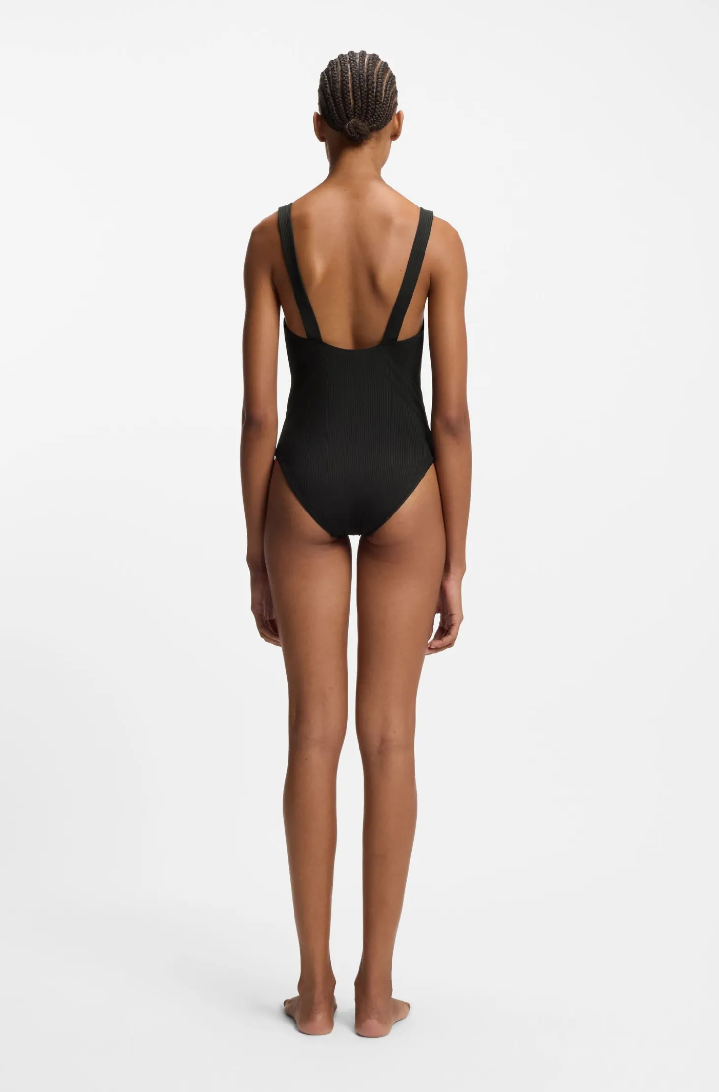 Ribbed swimsuit with red logo label