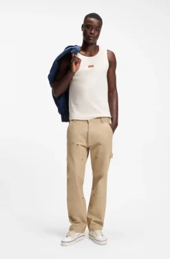 Ribbed tank top with suede logo badge