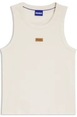 Ribbed tank top with suede logo badge
