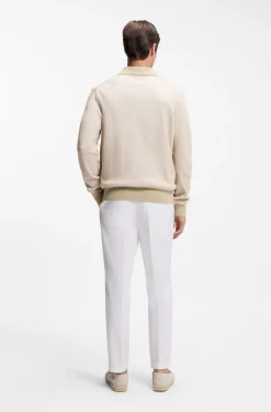Rib-knit cotton-blend sweater with Johnny collar