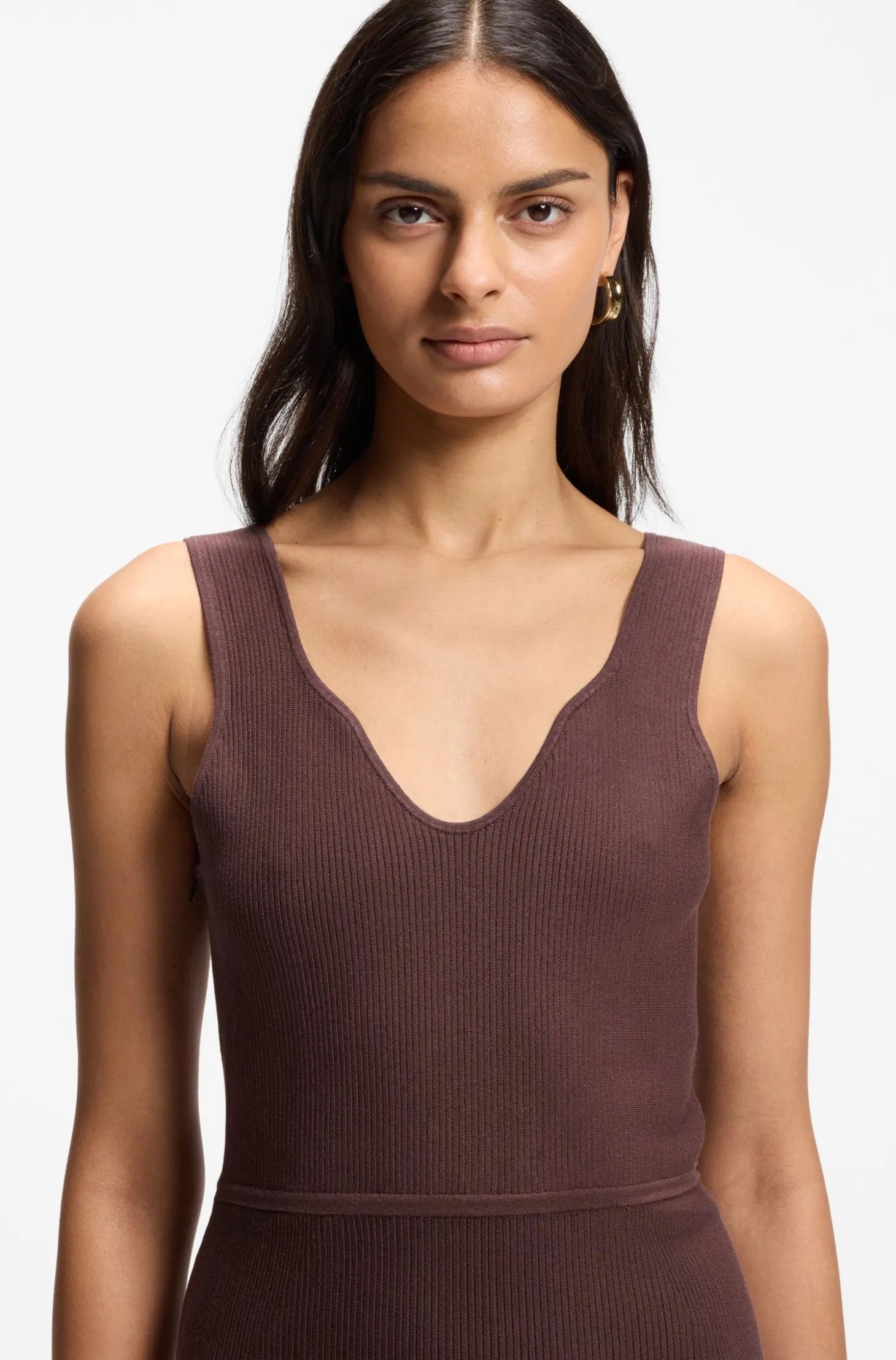 Rib-knit dress with sheer pleating