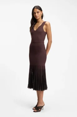 Rib-knit dress with sheer pleating