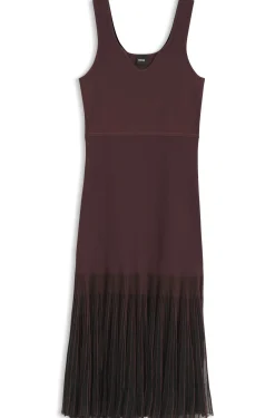 Rib-knit dress with sheer pleating