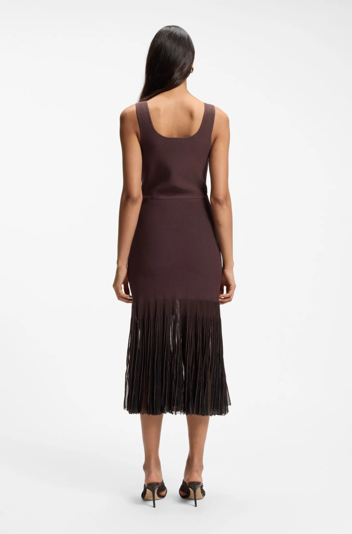 Rib-knit dress with sheer pleating