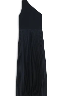 Rib-knit one-shoulder dress with plissé skirt