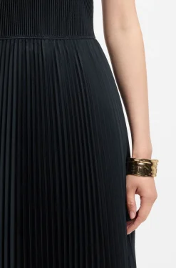 Rib-knit one-shoulder dress with plissé skirt