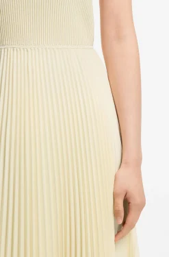 Rib-knit one-shoulder dress with plissé skirt